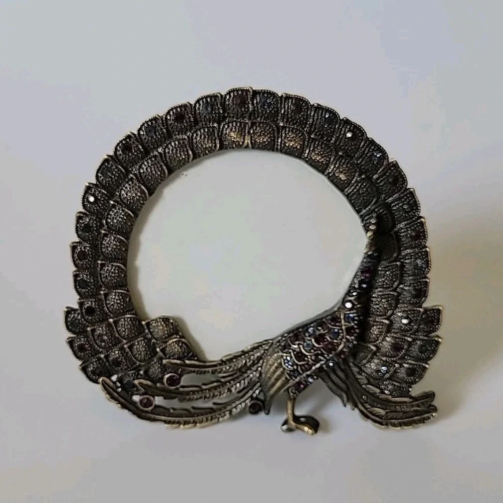 Pier1 Jeweled Metal Peacock Picture Frame Self‎ Standing 1-3/4